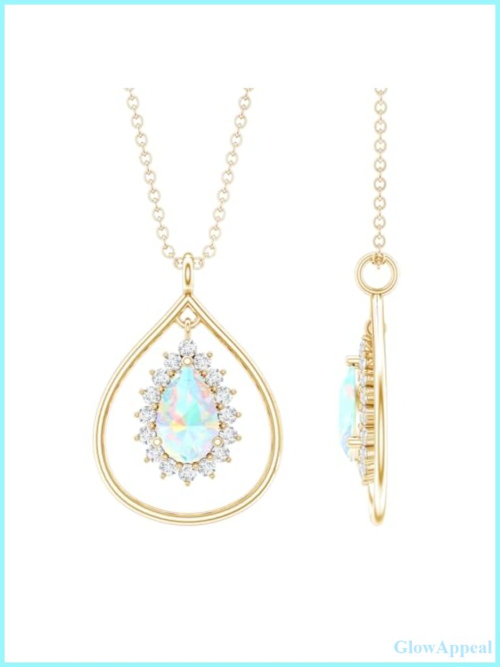 Ethiopian Opal Teardrop Pendant Necklace 14K Yellow Gold Plated Silver